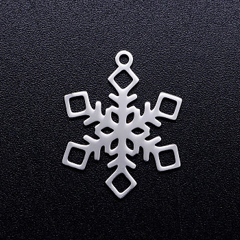 201 Stainless Steel Pendants, Snowflake, Christmas, Stainless Steel Color, 23x18x1mm, Hole: 1.4mm
