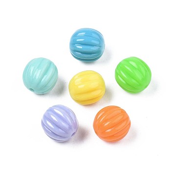 Opaque Acrylic Beads, Corrugated Round, Mixed Color, 10mm, Hole: 1.5mm, about 930pcs/500g