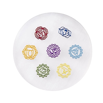 Flat Round Natural Selenite Slice Coasters, Reiki Stone for Chakra Balance, Crystal Healing , 83x8.5mm