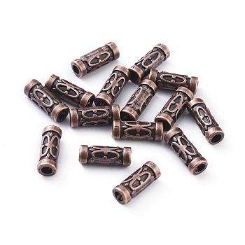 Tibetan Style Beads, Zinc Alloy, Lead Free & Nickel Free & Cadmium Free, Tube, Red Copper Color, 13x5mm, Hole: 2.5mm