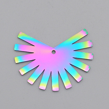 Ion Plating(IP) 201 Stainless Steel Pendants, Laser Cut, Fan, Rainbow Color, 25.5x33x1mm, Hole: 1.6mm