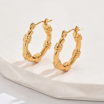 304 Stainless Steel Hoop Earrings, Ring, Real 18K Gold Plated, 23x23mm