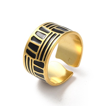 304 Stainless Steel Enamel Cuff Rings for Men, Real 18K Gold Plated, Adjustable