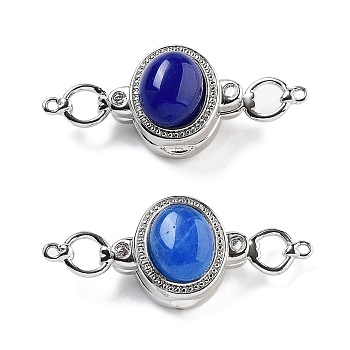 Brass Magnetic Clasps, with Natural Lapis Lazuli, Oval, Blue, Platinum, 34x13.5x9.5mm, Hole: 1.1mm