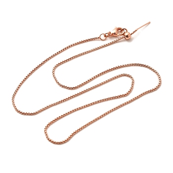 1.5mm Rack Plating Brass Box Chain Adjustable Slider Necklaces for Women Men, Cadmium Free & Lead Free, 901 Stainless Steel Clasp, Long-Lasting Plated, Rose Gold, 18.03 inch(45.8cm)