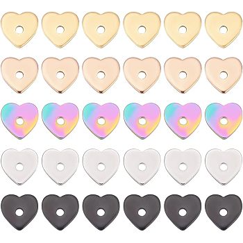 Unicraftale 60Pcs 5 Colors 304 Stainless Steel Beads, Heart, Mixed Color, 8x8x1mm, Hole: 1.5mm, 12pcs/color