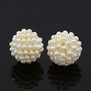 Imitation Pearl Acrylic Beads, Round, White, 14mm, Hole: 1mm, about 450pcs/pound