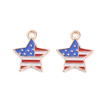 50Pcs Independence Day Light Gold Plated Alloy Enamel Pendants, 4th of July Patriotic American Flag Star, 18x16x2mm, Hole: 1.5mm