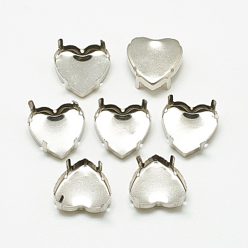 201 Stainless Steel Sew on Prong Settings, Claw Settings for Pointed Back Rhinestone, Heart, Stainless Steel Color, Tray: 8.5x9mm, 10x10x5.5mm, Hole: 1mm