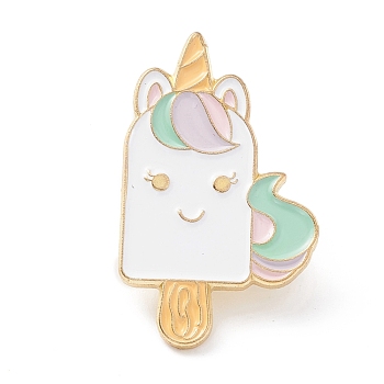 Unicorn Ice Cream Enamel Pin, Dainty Alloy Enamel Brooch for Backpack Clothes, Golden, Turquoise, 29x18x9mm