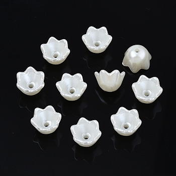 ABS Plastic Imitation Pearl Flower Bead Caps, 6-Petal, Creamy White, 10x9x6.5mm, Hole: 1.5mm