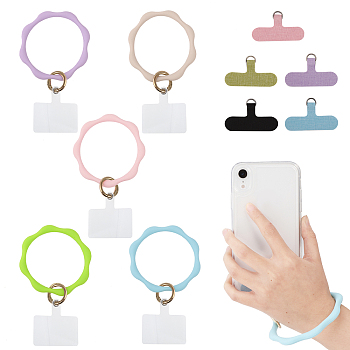 5Pcs Silicone Loop Phone Wrist Lanyard Strap, with 5Pcs Plastic Cell Phone Lanyard Tether, Mixed Color, 6~9cm