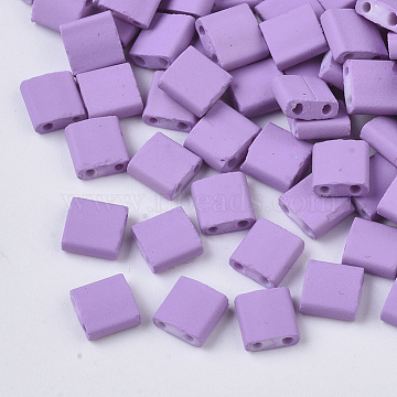 2-Hole Glass Seed Beads, Rubberized Style, Rectangle, Plum, 5x4.5~5.5x2~2.5mm, Hole: 0.5~0.8mm(X-SEED-S023-31C-10)
