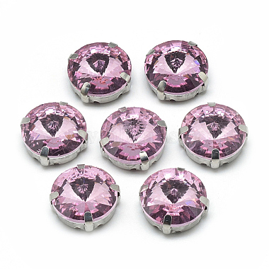 Platinum PearlPink Flat Round Glass Rhinestone Connectors/Links