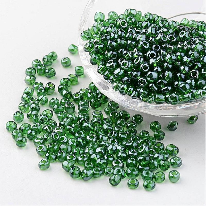 Round Glass Seed Beads, Trans. Colours Lustered, Dark Green, Size ...