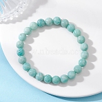 Grand A Natural Amazonite Beads Stretch Bracelets for Women, Round, 1/4 inch(0.8cm), Inner Diameter: 2-1/4 inch(5.8cm)(BJEW-JB12929)