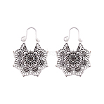 Bohemian Retro Style Alloy Dangle Hoop Earrings, Mandala Earrings, Flower, Antique Silver, 41~44mm, Pin: 0.7mm, Flower: 31.5x28.5x1.8mm(X1-EJEW-TAC0003-01AS)