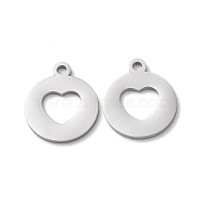 304 Stainless Steel Charms, Manual Polishing, Heart, Stainless Steel Color, 14.5x12x1mm, Hole: 1.6mm(STAS-Q303-11P)