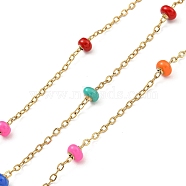 304 Stainless Steel Enamel Link Chains, Soldered, with Spool, Flat Round, Mixed Color, 2x1.5x0.5mm(AJEW-Z028-09G-10)