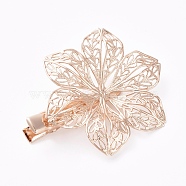 Hair Accessories Iron Alligator Hair Clip Findings, with Brass Filigree Flower Cabochon Bezel Settings, Long-Lasting Plated, Light Gold, Tray: 12mm, 48x10mm, Flower: 40mm(IFIN-L035-03KCG)