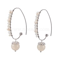 Natural White Moonstone Dangle Earrings, with Shell Pearl Beads and Glass Beads, Brass Earring Hooks, Packing Box, Platinum, 51mm, Pin: 0.9mm(EJEW-JE02931-03)