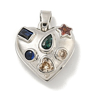 Rack Plating Brass Pave Colorful Cubic Zirconia Bead Cage Pendants, Heart Cage Charms, Cadmium Free & Lead Free, Long-Lasting Plated, Platinum, 17x17x4.5mm, Hole: 4x2.5mm(KK-E114-07P)