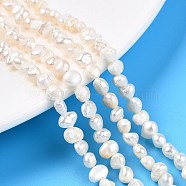 Natural Cultured Freshwater Pearl Beads Strands, Baroque Pearls Keshi Pearl Beads, Two Sides Polished, Creamy White, 3.5~5x4~6x2.5~4.5mm, Hole: 0.5mm, about 81~83pcs/strand, 13.70~14.06''(34.8~35.7cm)(PEAR-N014-03C)