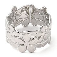304 Stainless Steel Open Cuff Rings, Flower, Stainless Steel Color, US Size 6 3/4(17.1mm)(RJEW-K245-83P)