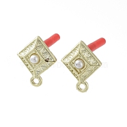 Rack Plating Golden Alloy with ABS Pearl Stud Earring Findings, with Loops and 304 Stainless Steel Pins, Cadmium Free & Nickel Free & Lead Free, Rhombus, 17.5x14mm, Hole: 1.6mm, Pin: 0.7x10.5mm(EJEW-B036-03G-13)