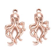 Lead Free Alloy Fish Octopus Pendants, Long-Lasting Plated, Rose Gold, 31x16x4mm, Hole: 1.5mm(PALLOY-J218-109RG-LF)