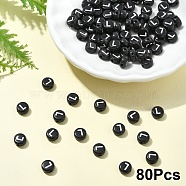 Opaque Acrylic Horizontal Hole Beads, with Enamel, Flat Round, Letter L, 7x4mm, Hole: 1.5mm(SACR-YW0001-70L)