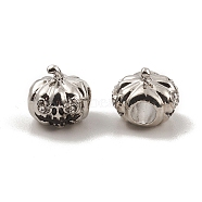 Alloy Eeamel European Beads, Large Hole Beads, with Rhinestone, Halloween Pumpkin, Antique Silver, 10.5x11mm, Hole: 4.2mm(PALLOY-I218-06AS)