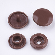 Resin Snap Fasteners, Raincoat Buttons, Flat Round, Saddle Brown, Cap: 12x6.5mm, Pin: 2mm, Stud: 10.5x3.5mm, Hole: 2mm, Socket: 10.5x3mm, Hole: 2mm(SNAP-A057-B26)