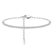 Clear Cubic Zirconia Tennis Bracelets, Rhodium Plated 925 Sterling Silver Paperclip Chains Bracelet, with S925 Stamp, Platinum, 18x0.2cm(BJEW-I314-009B)