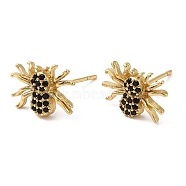 Rack Plating Brass Spider Stud Earrings with Cubic Zirconia, Lead Free & Cadmium Free, Real 18K Gold Plated, 8.5x12mm(EJEW-D061-18G)