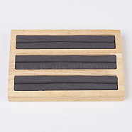 Wood Ring Displays, with Faux Suede, 3 Compartments, Rectangle, Gray, 15x9.9x1.7cm(RDIS-E007-03)