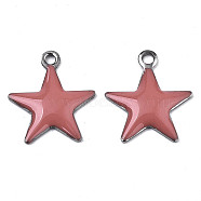 201 Stainless Steel Enamel Charms, Star, Stainless Steel Color, Indian Red, 14.5x12.5x2mm, Hole: 1.5mm(X-STAS-N088-14I)