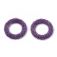 Faux Mink Fur Covered Pendants, with Aluminum Bottom, Ring, Platinum, Purple, 40x36x4mm, Hole: 1mm(X-WOVE-N009-10F)