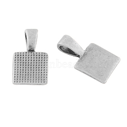 Tibetan Style Glue-on Flat Pad Bails, for Pendant Making, Lead Free & Nickel Free, Square, Antique Silver, 17x10x4mm, Hole: 5x3mm(X-TIBEP-CWX02-AS-FF)