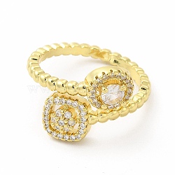 Cubic Zirconia Square Cuff Ring, Golden Brass Jewelry for Women, Cadmium Free & Lead Free, Clear, Inner Diameter: US Size 7 1/4(17.5mm)(KK-A180-27G)