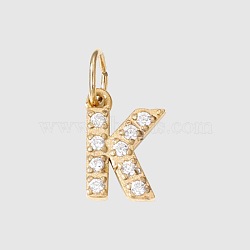 Stainless Steel Cubic Zirconia Pendants with Jump Rings, Real 14K Gold Plated, Long-Lasting Plated, Letter K, 8mm(FIND-PW0024-08K)