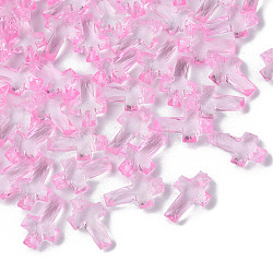Transparent Acrylic Pendants, Faceted, Cross, Pink, 16x10x4.5mm, Hole: 1.5mm, about 3300pcs/500g(MACR-S373-130-B07)