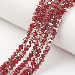 Electroplate Transparent Glass Beads Strands, Half Copper Plated, Faceted, Rondelle, Red, 3x2mm, Hole: 0.8mm, about 150~155pcs/strand, 15~16 inch(38~40cm)(EGLA-A034-T2mm-N12)