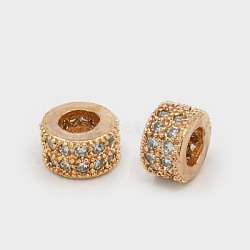 Brass Cubic Zirconia Beads, Rondelle, Rose Gold, 4x6mm, Hole: 3mm(ZIRC-F001-108RG)