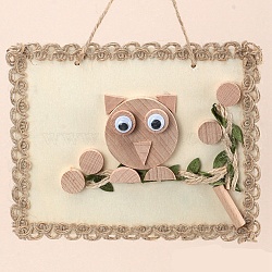 DIY Owl Painting Handmade Materials Package for Parent-Child, including Unfished Wood Cabochons, Picture Frame, Rope and Cotton Ribbon, BurlyWood, 12x15x0.25cm, Hole: 3mm(DIY-P036-06)