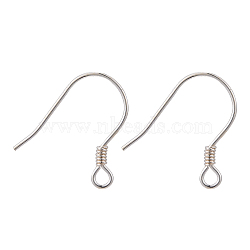 925 Sterling Silver Earring Hooks, Silver, 14x10mm, Hole: 1mm, 22 Gauge, Pin: 0.6mm(STER-M031-01S)