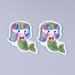 Computerized Embroidery Cloth Iron on/Sew on Patches, with Paillette/Sequins, Appliques, Costume Accessories, Mermaid, Colorful, 65x60x1.5mm(FIND-T030-248)