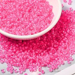 12/0 Transparent Glass Seed Beads, Inside Colours, Round Hole, Round, Hot Pink, 1.5~2mm, Hole: 1mm, about 450g/bag(SEED-F003-03C-04)