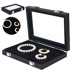 Rectangle Jewelry PU Leather Loose Diamond Storage Box, Clear Window Gems Case with Sponge Inside, Black, 13.9x18.1x3.2cm(CON-WH0094-45B)