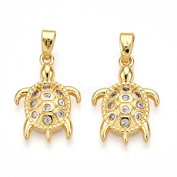 Brass Micro Pave Cubic Zirconia Pendants, Turtle Charms, Real 18K Gold Plated, 18.5x13x2.5mm, Hole: 5x2.5mm(KK-N257-06G)